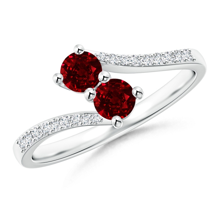3.7mm AAAA Two Stone Ruby Bypass Ring with Diamond Accents in White Gold