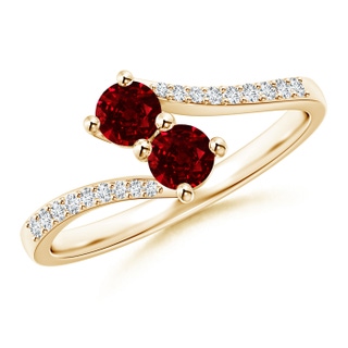 3.7mm AAAA Two Stone Ruby Bypass Ring with Diamond Accents in Yellow Gold