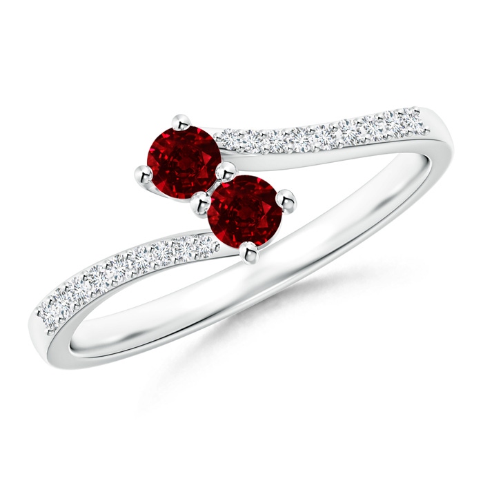 3mm AAAA Two Stone Ruby Bypass Ring with Diamond Accents in P950 Platinum