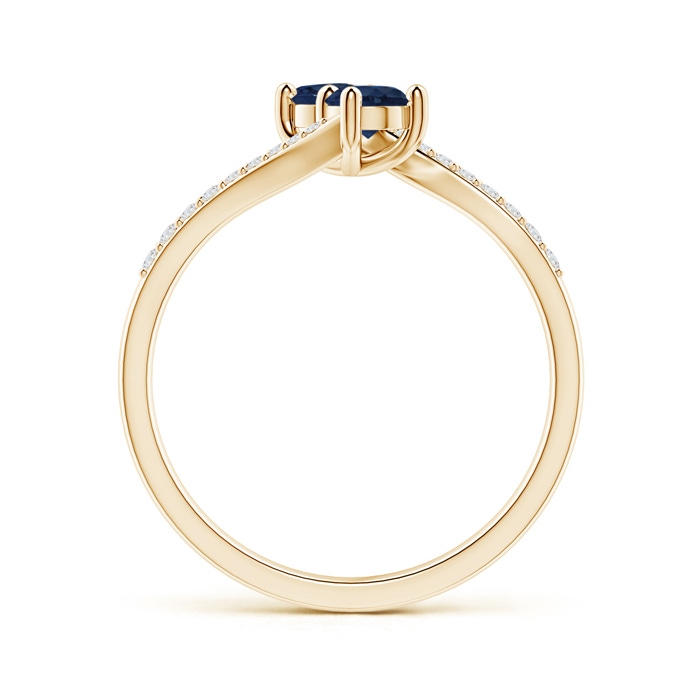3.7mm AA Two Stone Blue Sapphire Bypass Ring with Diamond Accents in Yellow Gold side-1