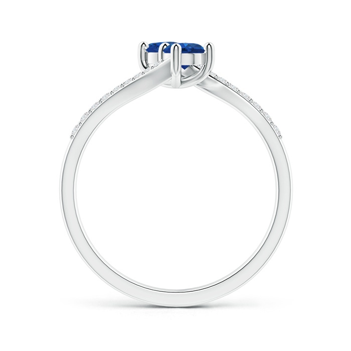 3.7mm AAA Two Stone Blue Sapphire Bypass Ring with Diamond Accents in 10K White Gold product image