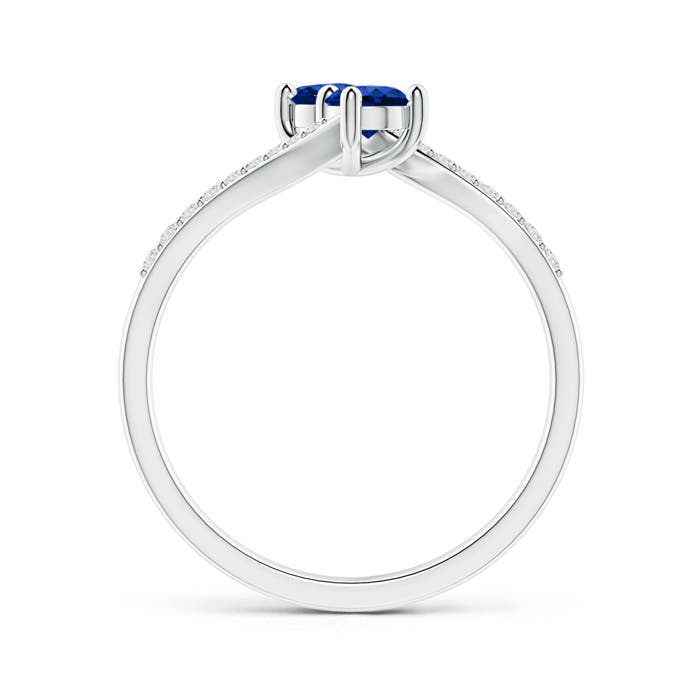 3.7mm AAAA Two Stone Blue Sapphire Bypass Ring with Diamond Accents in P950 Platinum - side 1