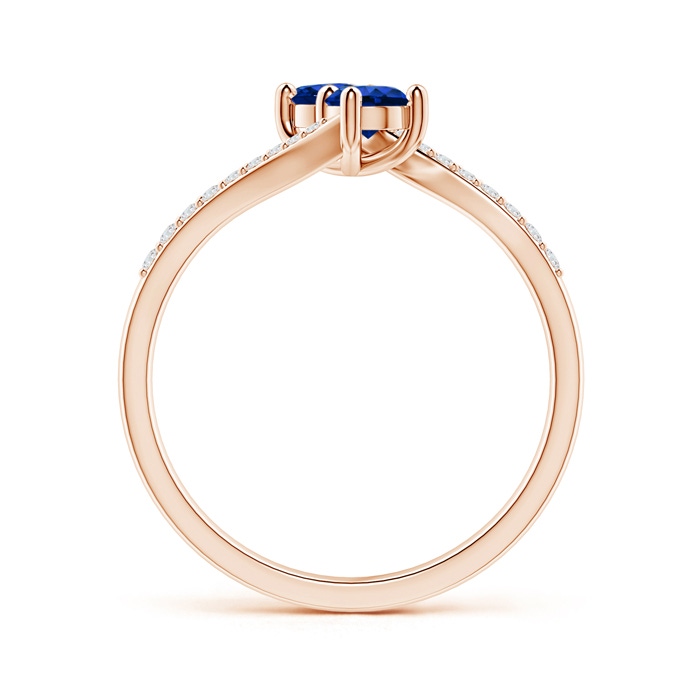 3.7mm AAAA Two Stone Blue Sapphire Bypass Ring with Diamond Accents in Rose Gold side-1