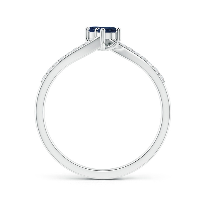 3mm AA Two Stone Blue Sapphire Bypass Ring with Diamond Accents in White Gold side-1