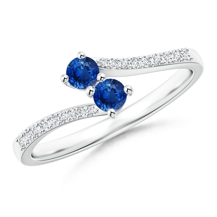 3mm AAA Two Stone Blue Sapphire Bypass Ring with Diamond Accents in White Gold 