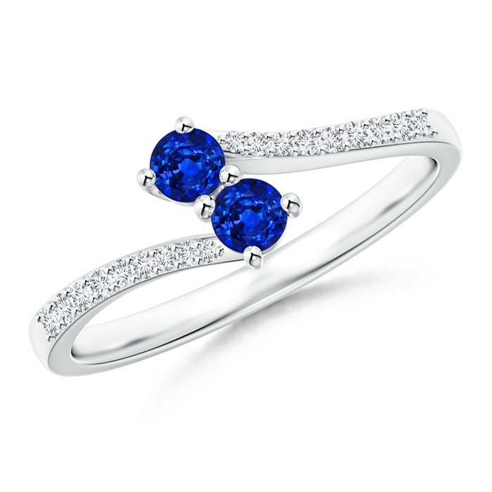 3mm AAAA Two Stone Blue Sapphire Bypass Ring with Diamond Accents in P950 Platinum 