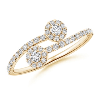 2.3mm HSI2 Two Stone Diamond Bypass Halo Ring in Yellow Gold