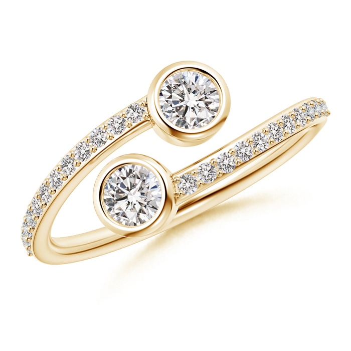 3.7mm IJI1I2 Bezel-Set Double Diamond Bypass Ring in Yellow Gold 