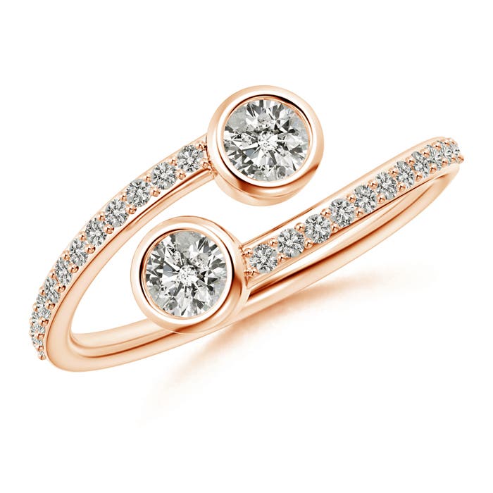 3.7mm KI3 Bezel-Set Double Diamond Bypass Ring in Rose Gold