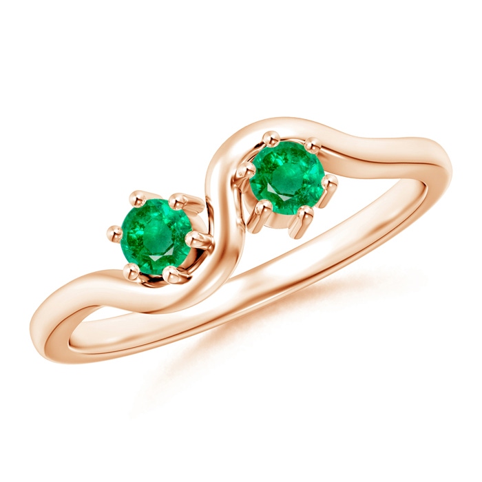 3.2mm AAA Round Two Stone Twist Emerald Ring in Rose Gold 