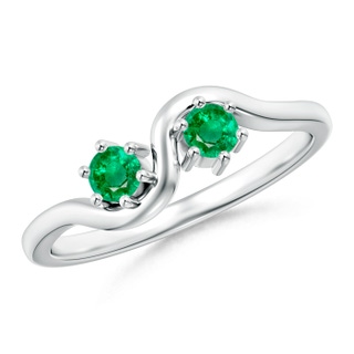 3.2mm AAA Round Two Stone Twist Emerald Ring in White Gold