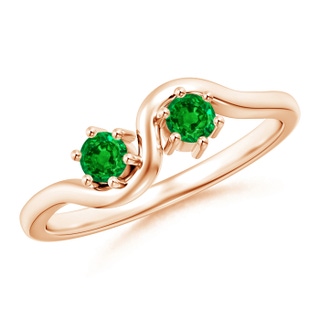 3.2mm AAAA Round Two Stone Twist Emerald Ring in 9K Rose Gold