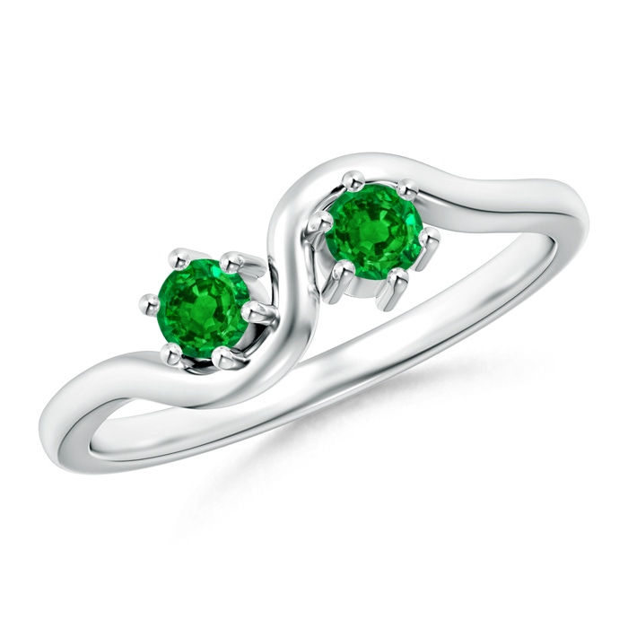 3.2mm AAAA Round Two Stone Twist Emerald Ring in P950 Platinum