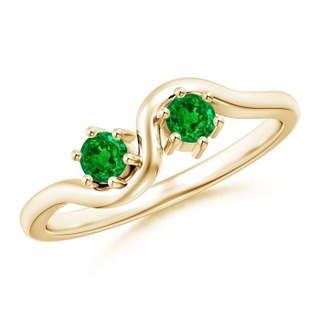 3.2mm AAAA Round Two Stone Twist Emerald Ring in Yellow Gold