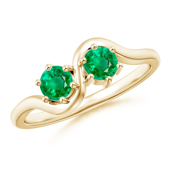 4.1mm AAA Round Two Stone Twist Emerald Ring in Yellow Gold 