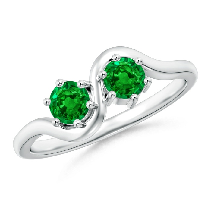 4.1mm AAAA Round Two Stone Twist Emerald Ring in P950 Platinum 