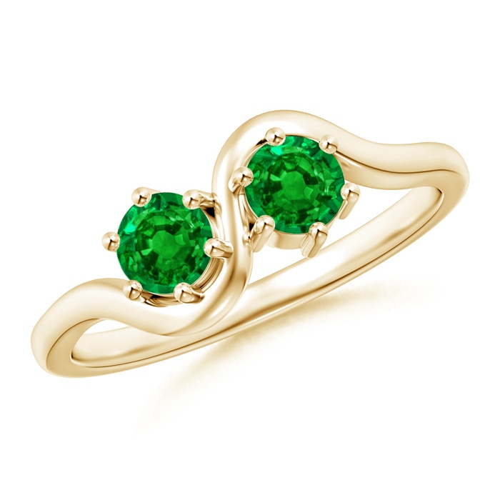 4.1mm AAAA Round Two Stone Twist Emerald Ring in Yellow Gold 