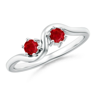 3.2mm AAA Round Two Stone Twist Ruby Ring in White Gold