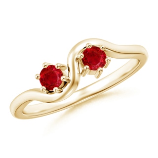 3.2mm AAA Round Two Stone Twist Ruby Ring in Yellow Gold