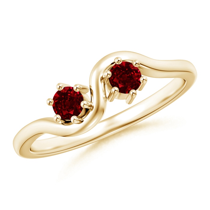 3.2mm AAAA Round Two Stone Twist Ruby Ring in Yellow Gold