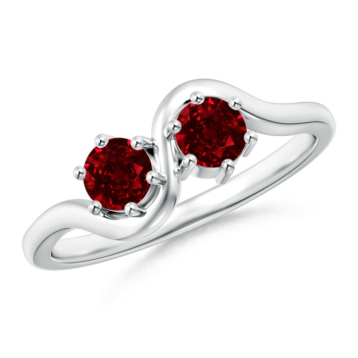 4.1mm AAAA Round Two Stone Twist Ruby Ring in White Gold