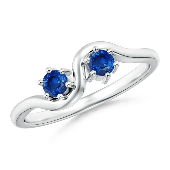 3.2mm AAA Round Two Stone Twist Blue Sapphire Ring in White Gold