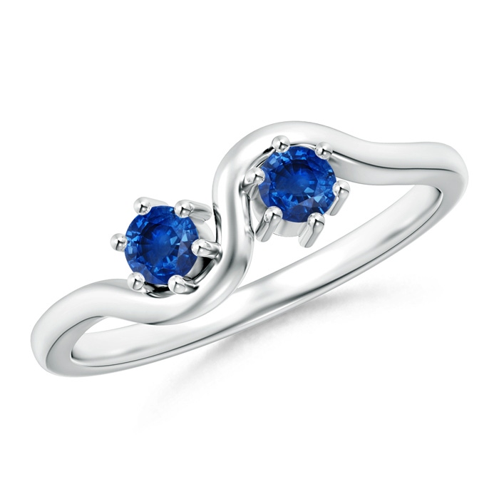 3.2mm AAA Round Two Stone Twist Blue Sapphire Ring in White Gold 