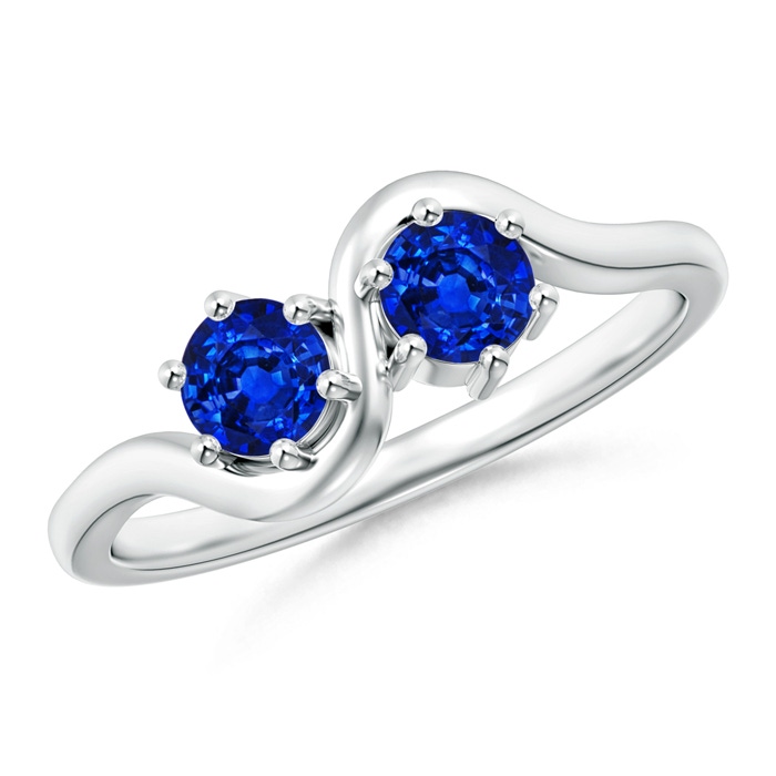 4.1mm AAAA Round Two Stone Twist Blue Sapphire Ring in P950 Platinum