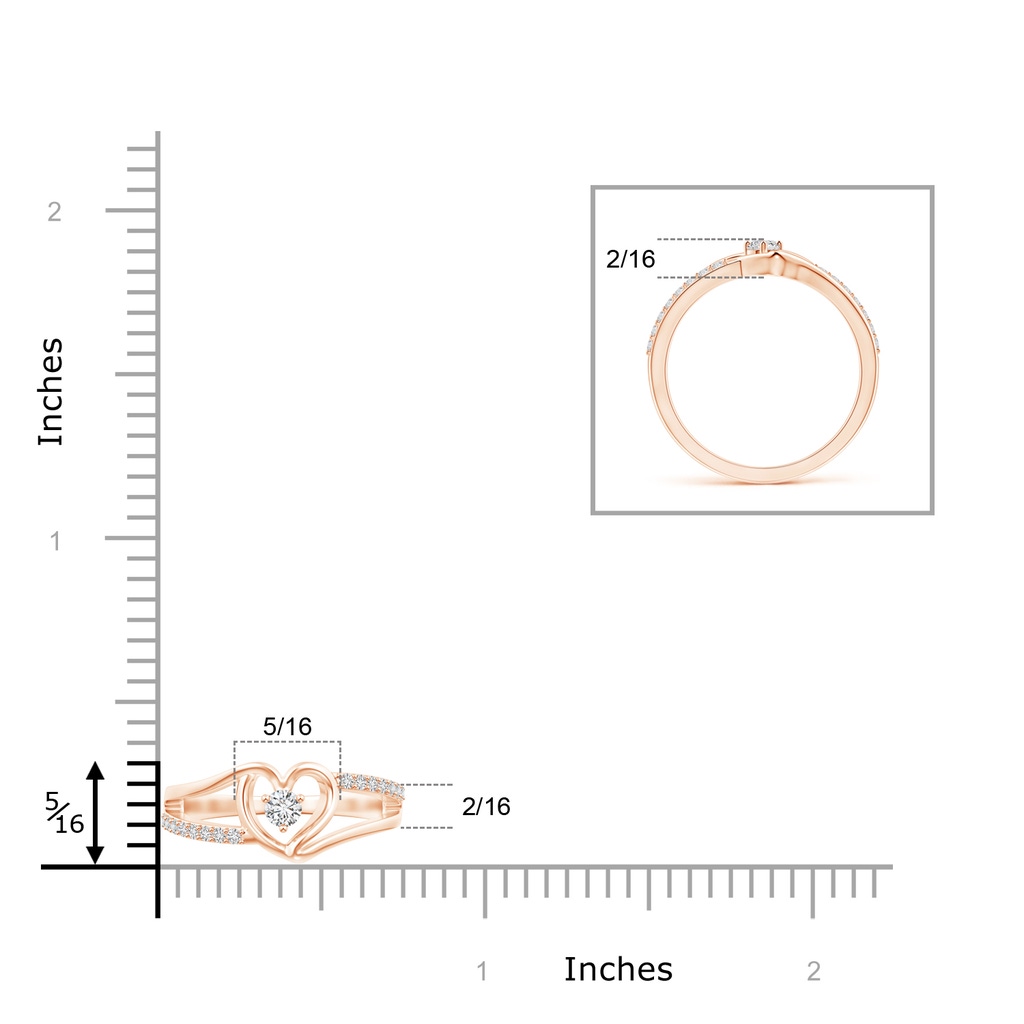 3mm HSI2 Split Shank Round Diamond Heart Engagement Ring in Rose Gold Ruler