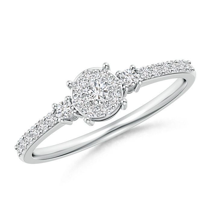 2.3mm HSI2 Cluster Round Diamond Halo Engagement Ring in Prong Set in White Gold