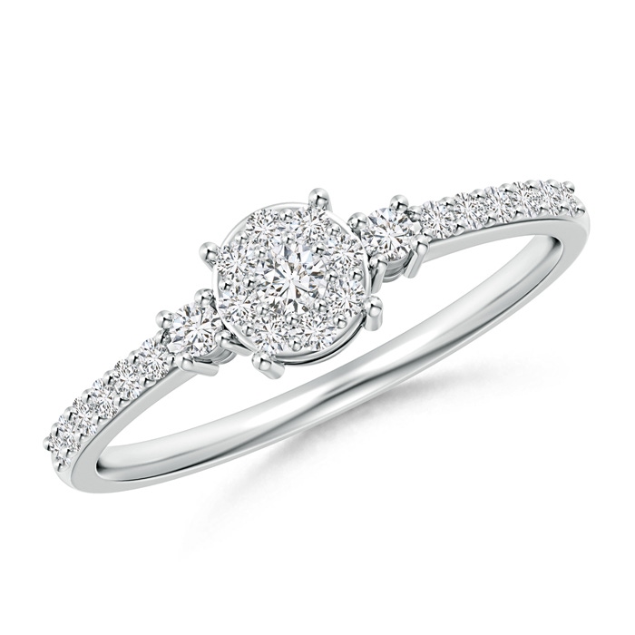 2.3mm HSI2 Cluster Round Diamond Halo Engagement Ring in Prong Set in White Gold 