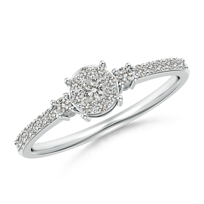 2.3mm KI3 Cluster Round Diamond Halo Engagement Ring in Prong Set in White Gold 