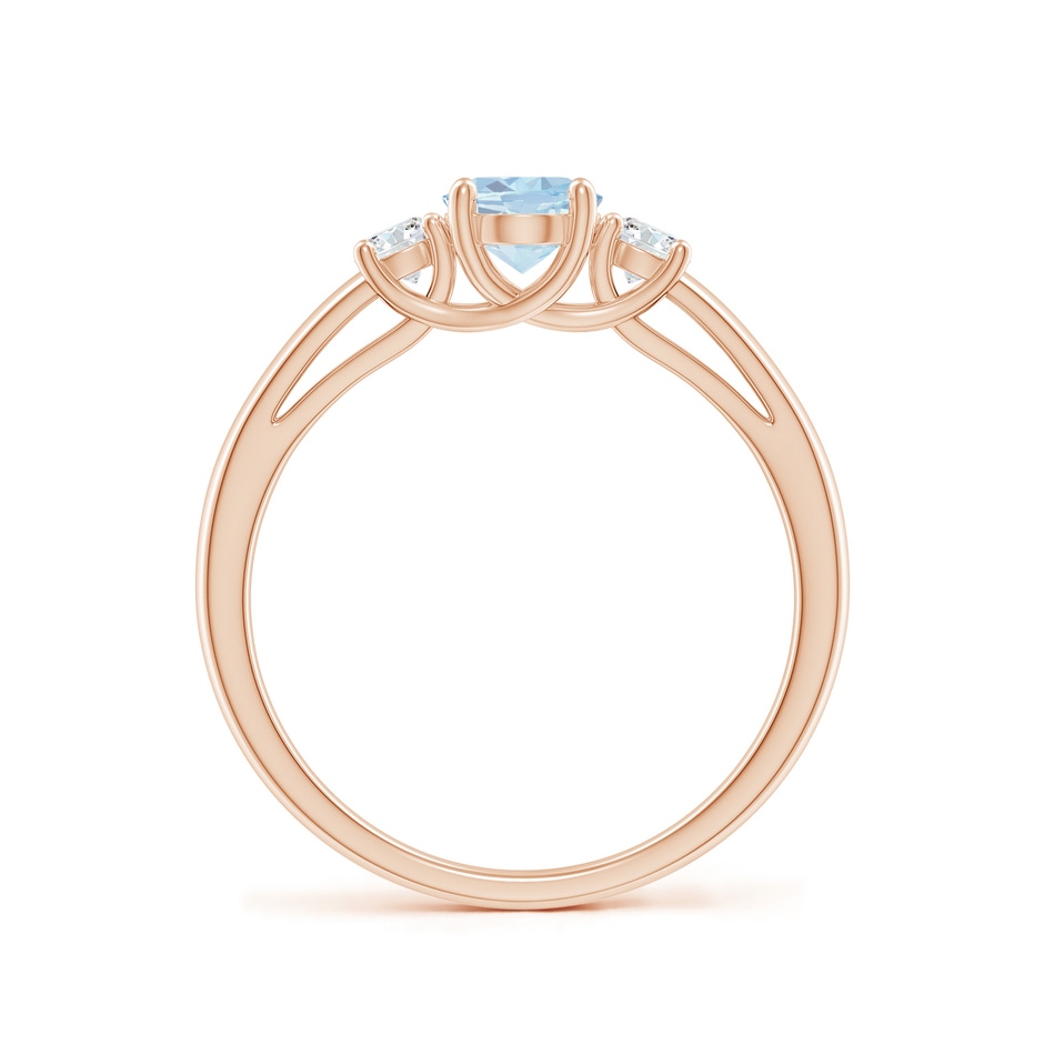 7x5mm A Oval Aquamarine and Round Diamond Three Stone Ring in Rose Gold side-1