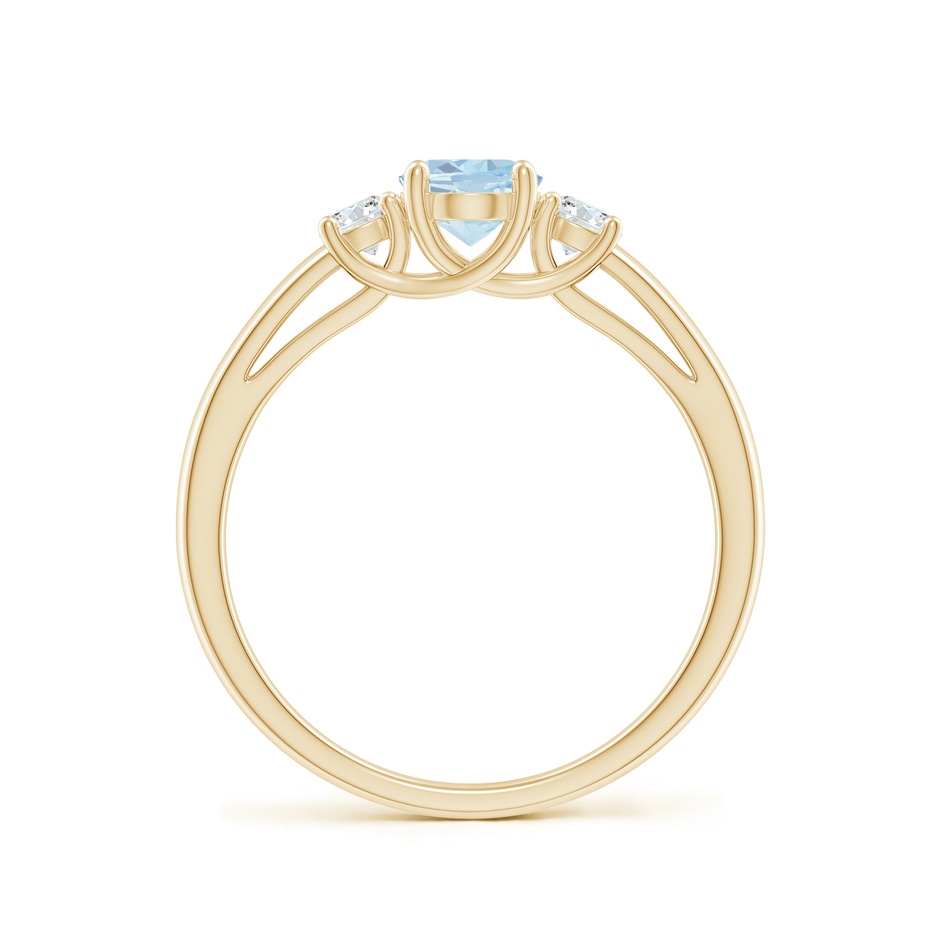 7x5mm A Oval Aquamarine and Round Diamond Three Stone Ring in Yellow Gold side-1