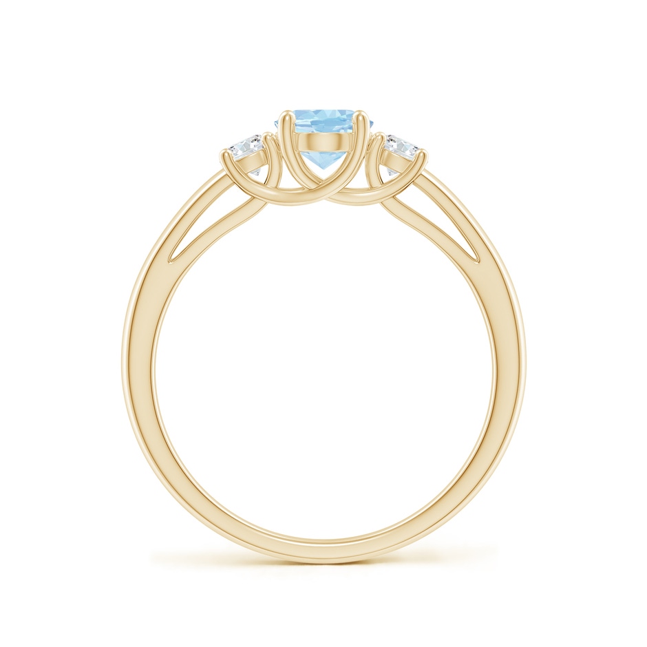 7x5mm AAA Oval Aquamarine and Round Diamond Three Stone Ring in Yellow Gold side-1