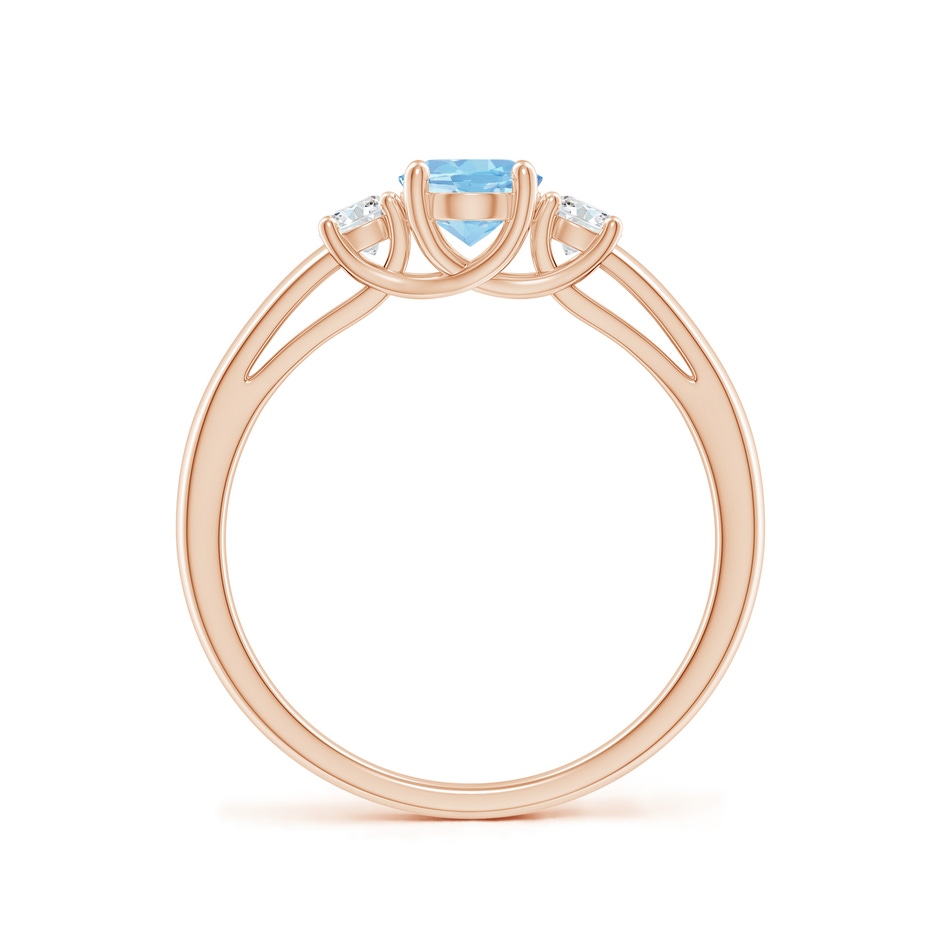 7x5mm AAAA Oval Aquamarine and Round Diamond Three Stone Ring in Rose Gold side-1