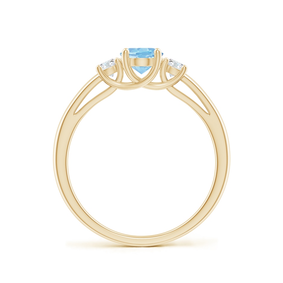 7x5mm AAAA Oval Aquamarine and Round Diamond Three Stone Ring in Yellow Gold side-1