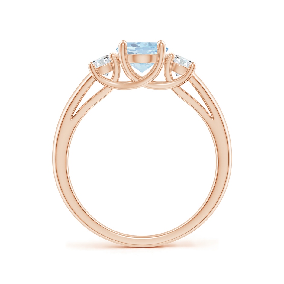 8x6mm A Oval Aquamarine and Round Diamond Three Stone Ring in Rose Gold side-1