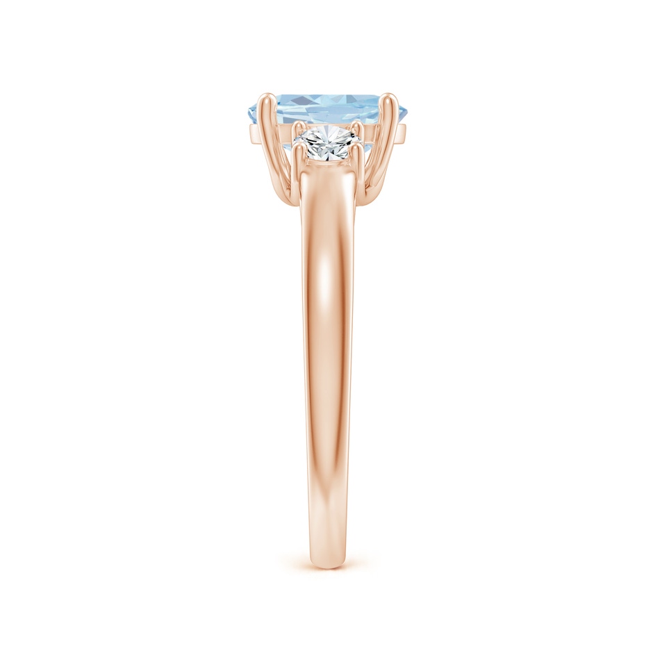 8x6mm A Oval Aquamarine and Round Diamond Three Stone Ring in Rose Gold side-2