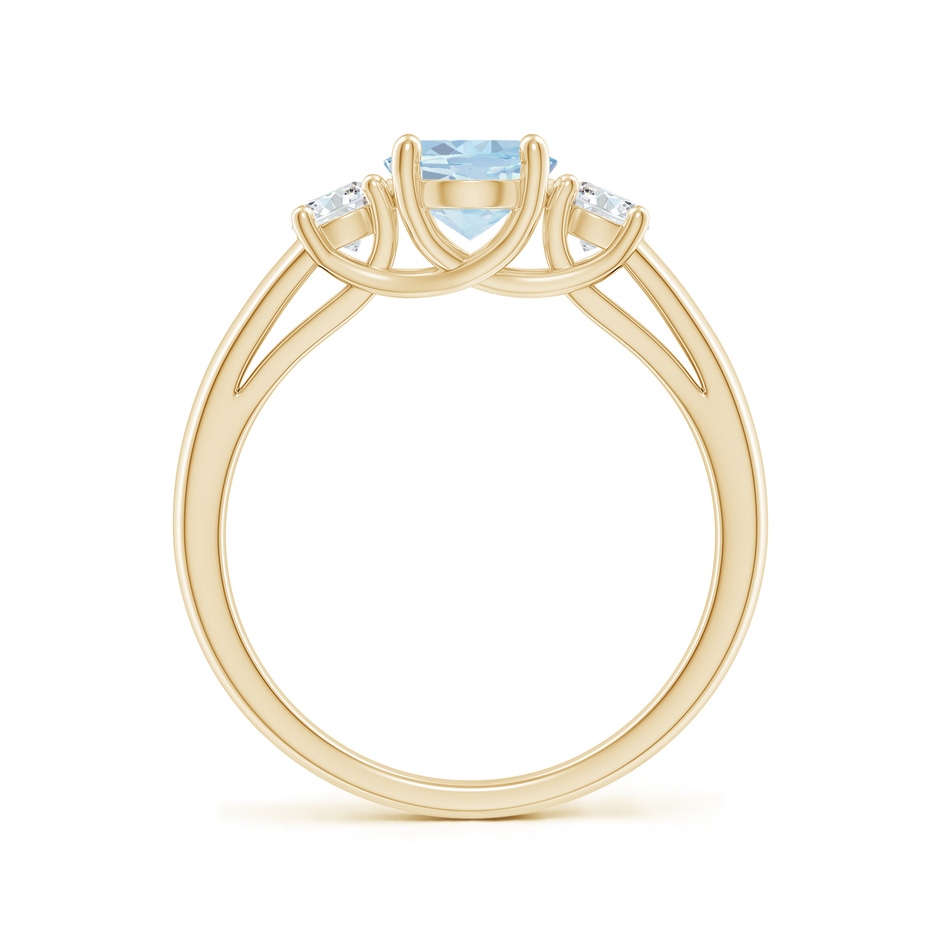 8x6mm A Oval Aquamarine and Round Diamond Three Stone Ring in Yellow Gold side-1