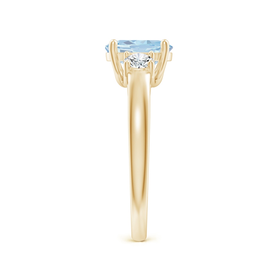 8x6mm A Oval Aquamarine and Round Diamond Three Stone Ring in Yellow Gold side-2