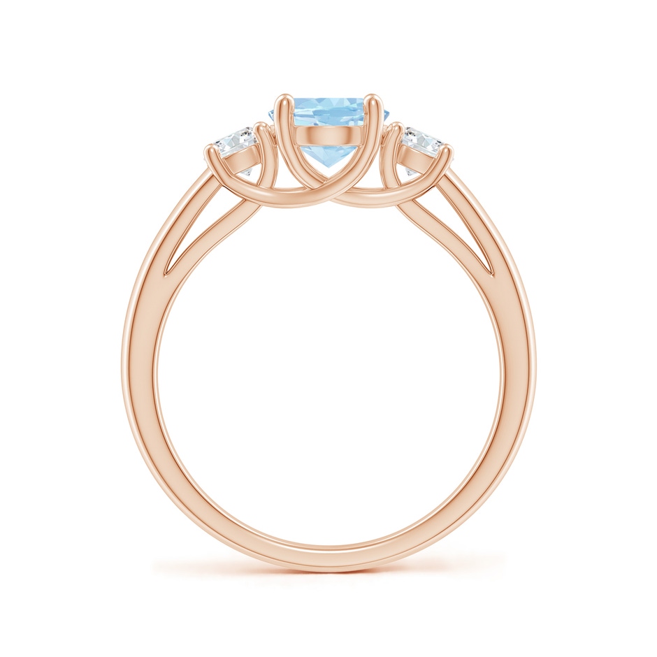 8x6mm AAA Oval Aquamarine and Round Diamond Three Stone Ring in Rose Gold side-1