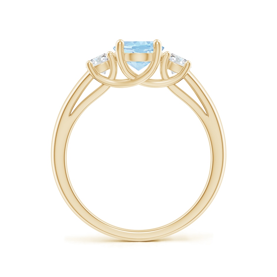 8x6mm AAA Oval Aquamarine and Round Diamond Three Stone Ring in Yellow Gold side-1