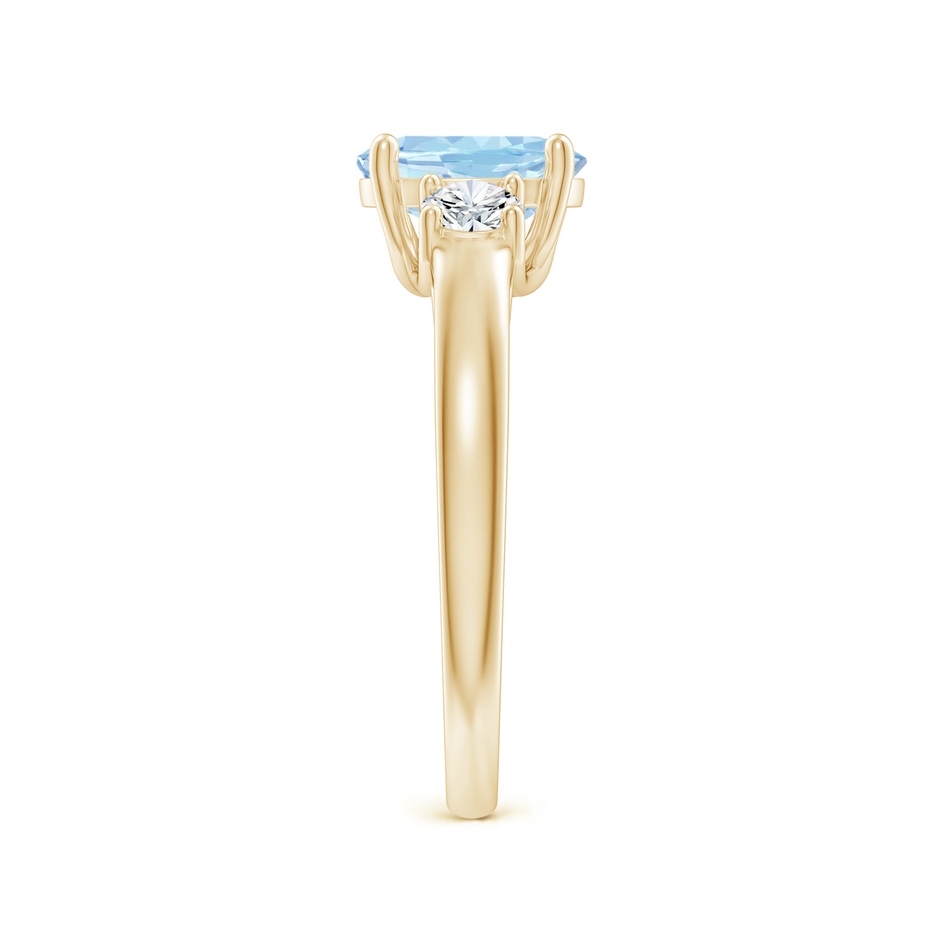 8x6mm AAA Oval Aquamarine and Round Diamond Three Stone Ring in Yellow Gold side-2
