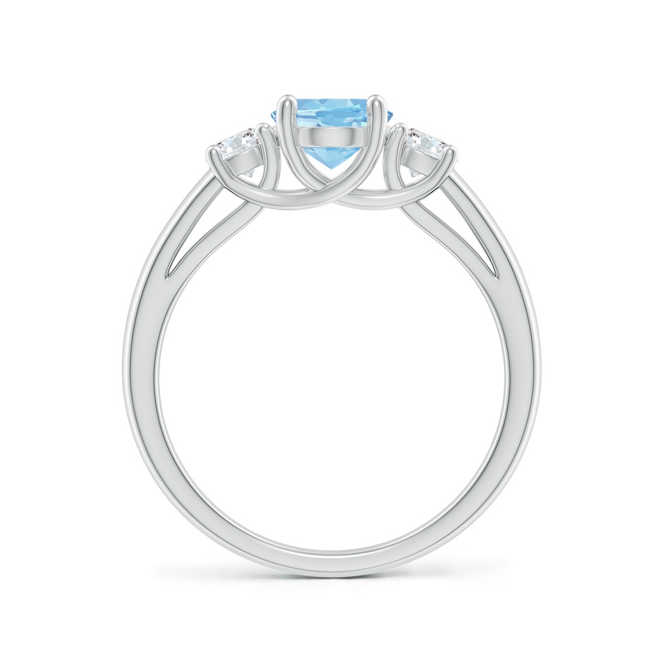 8x6mm AAAA Oval Aquamarine and Round Diamond Three Stone Ring in White Gold side-1