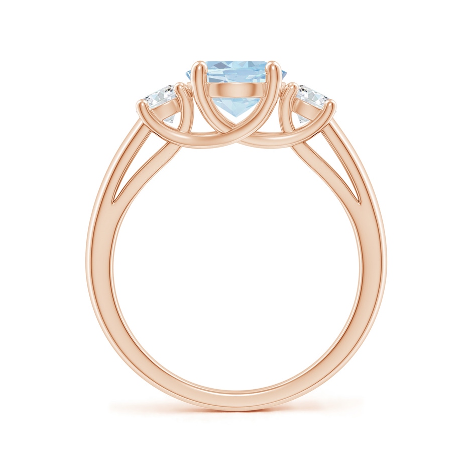 9x7mm A Oval Aquamarine and Round Diamond Three Stone Ring in Rose Gold side-1