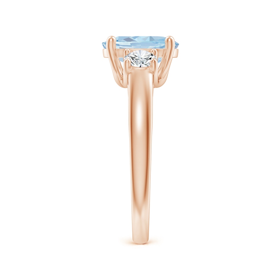 9x7mm A Oval Aquamarine and Round Diamond Three Stone Ring in Rose Gold side-2