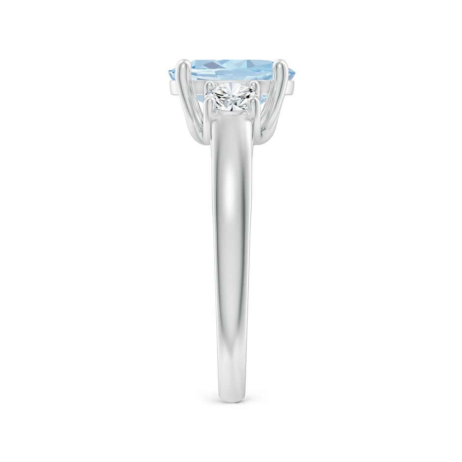 9x7mm A Oval Aquamarine and Round Diamond Three Stone Ring in White Gold side-2