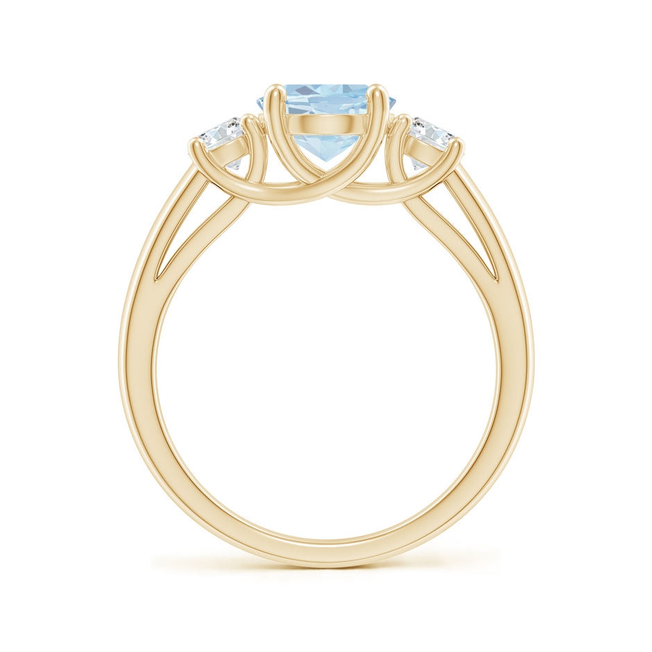9x7mm A Oval Aquamarine and Round Diamond Three Stone Ring in Yellow Gold side-1