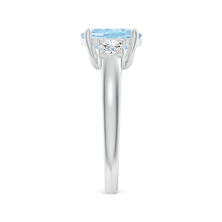 9x7mm AAA Oval Aquamarine and Round Diamond Three Stone Ring in White Gold side-2